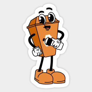 Trash Can Cartoon Orange Sticker